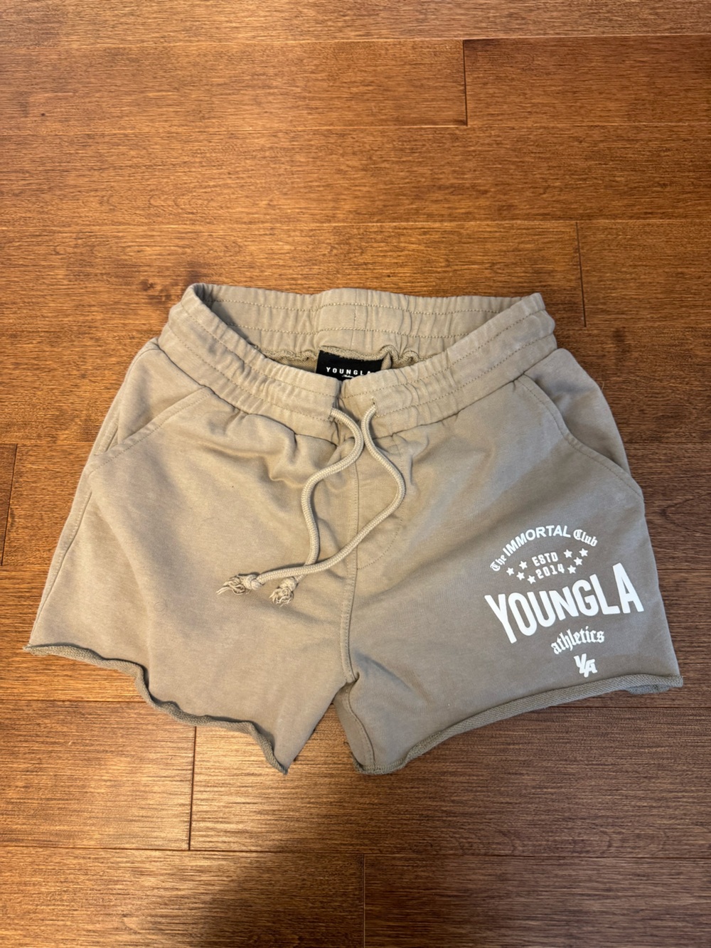 YoungLA Beige Athletic Drawstring Shorts with Logo